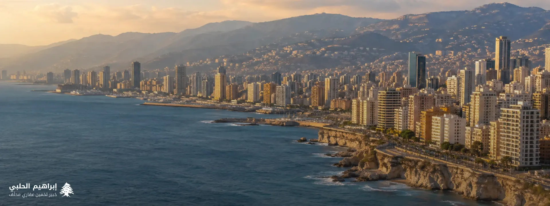 ساحل بيروت والجبال خلفه عند الغروب